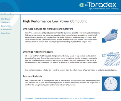 Toradex Webpage 2004 - Engineering Services