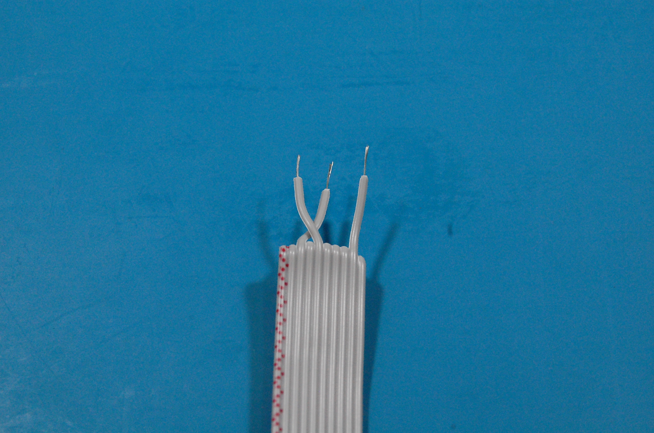 Stripped ribbon cable ways - they are ordered as required to correctly fit in the DB9 connector