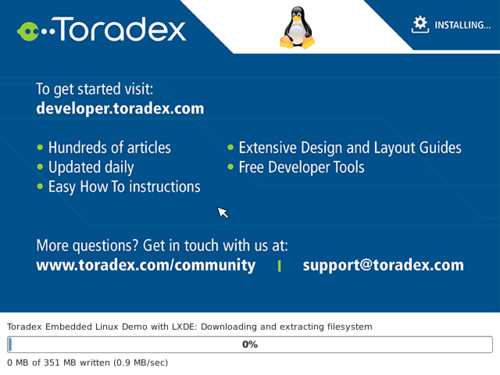 Toradex image being downloaded and installed