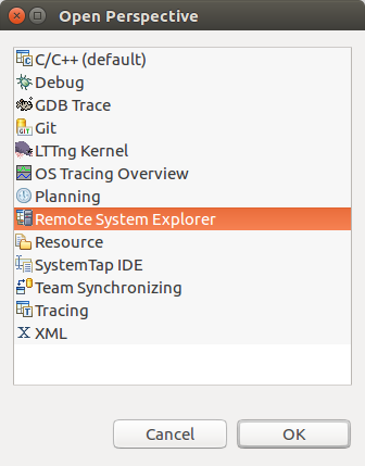 Select the Remote System Explorer perspective