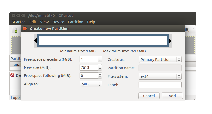 Create new partition