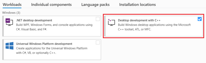 Select Desktop development with C++