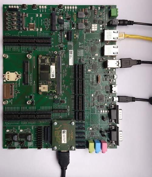  HDMI, Ethernet, USB keyboard and power supply connected to the Verdin Development Board