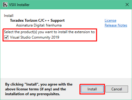 Select Visual Studio version and install