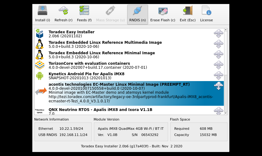 Installing Acontis EC-Master image using Toradex Easy Installer
