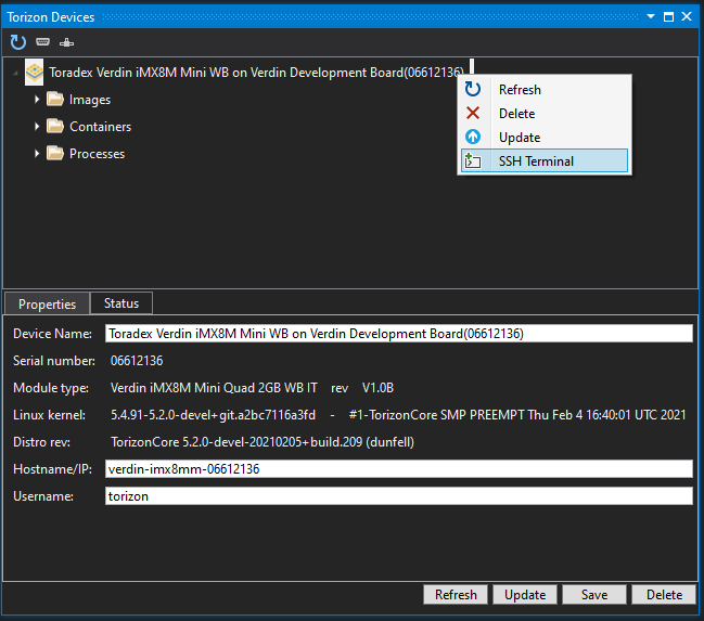 Connect via SSH Using the Visual Studio Extension for Torizon